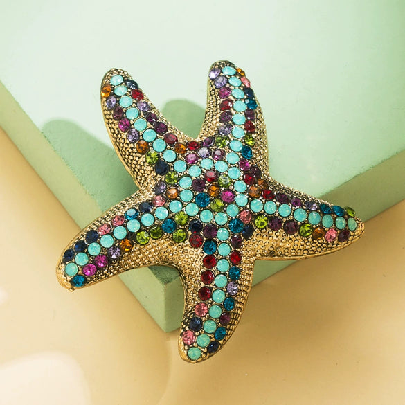 Alloy Rhinestone Inlaid Starfish Geometric Brooch For Women Natural Style Decorative Pin