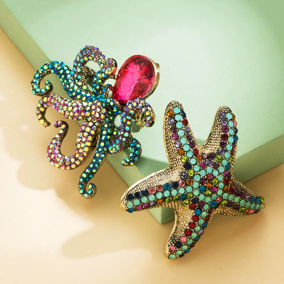 Alloy Rhinestone Inlaid Starfish Geometric Brooch For Women Natural Style Decorative Pin