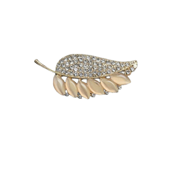 Alloy Rhinestone Leaf Brooch With Electroplating Fashionable Plants Flowers Style For Women And Unisex