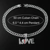 Alloy Rhinestone Letter Love Pendant Necklace For Men Cuban Chain Style Diamond Design