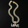 Alloy Rhinestone Letter Love Pendant Necklace For Men Cuban Chain Style Diamond Design