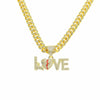 Alloy Rhinestone Letter Love Pendant Necklace For Men Cuban Chain Style Diamond Design
