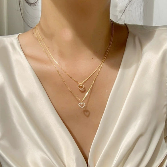 Alloy Rhinestone Microinlay Love Peach Heart Necklace 2Piece Set With Ochain