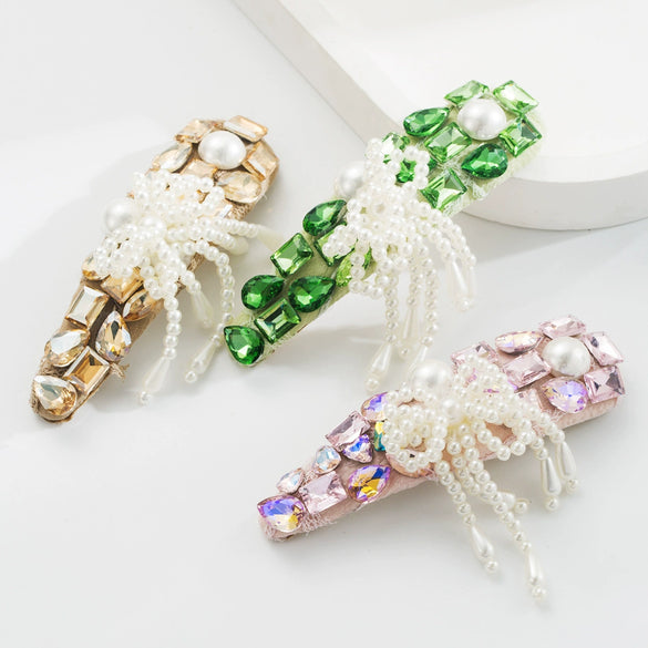 Alloy Rhinestone Pearl Women's Bowshaped Hairpin With Diamond Inlay