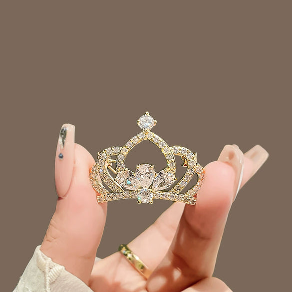 Alloy Rhinestone Women's Crown Brooch Electroplated Highend Elegant Accessories