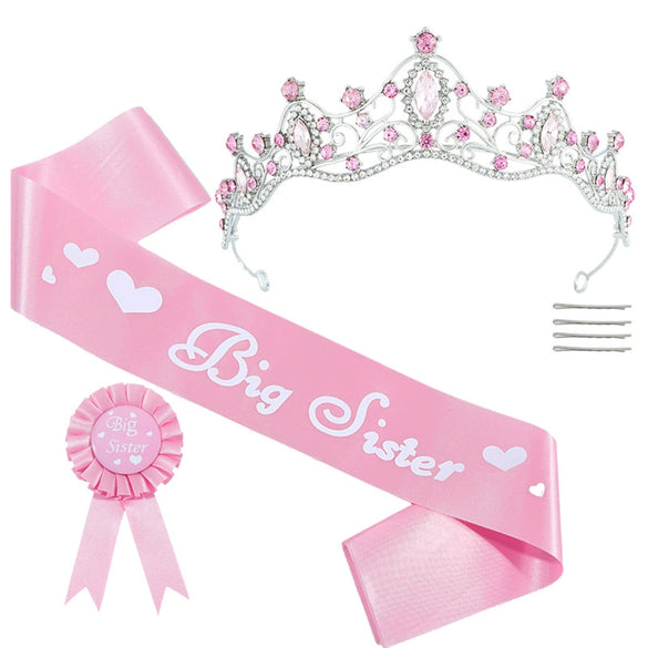 Alloy Ribbon Badge Crown Threepiece Set Pink Headwear For Baby Girl Dress Up With Printing Process