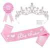 Alloy Ribbon Badge Crown Threepiece Set Pink Headwear For Baby Girl Dress Up With Printing Process