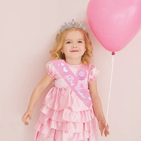 Alloy Ribbon Badge Crown Threepiece Set Pink Headwear For Baby Girl Dress Up With Printing Process