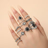 Alloy Ring Retro Style With Geometric Pattern Electroplated And Black Gem