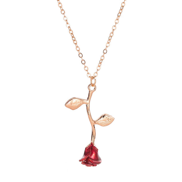 Alloy Rose Flower Pendant Necklace With Baking Paint For Women