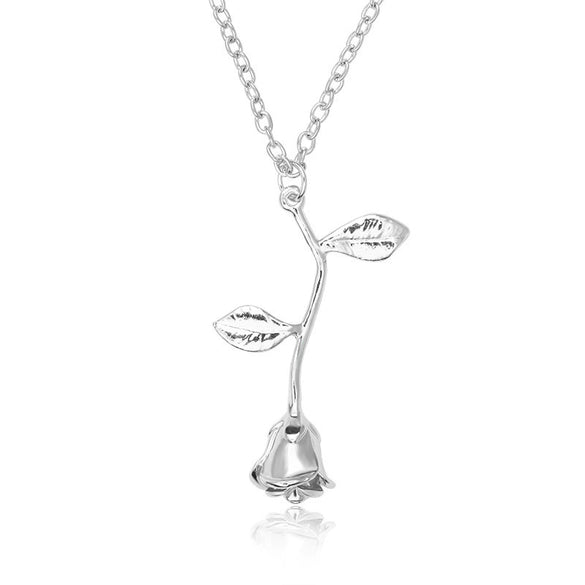 Alloy Rose Flower Pendant Necklace With Baking Paint For Women