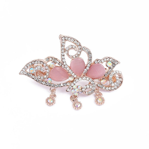 Alloy Rose Gold Plated Butterfly Cat's Eye Stone Horizontal Clip Tassel Hairpin For Women