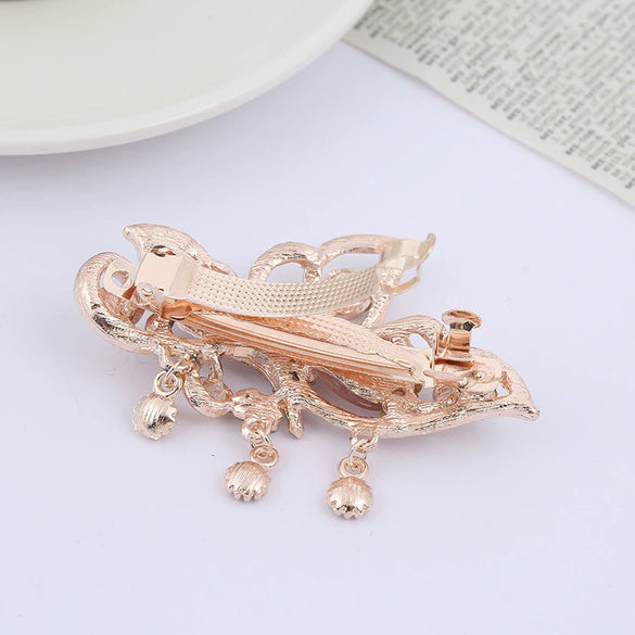 Alloy Rose Gold Plated Butterfly Cat's Eye Stone Horizontal Clip Tassel Hairpin For Women