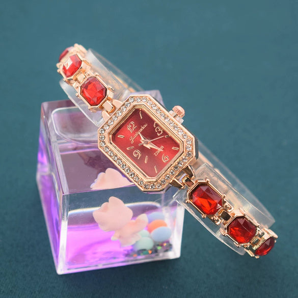 Alloy Rose Gold Women's Bracelet Watch Square Diamond Casual Quartz Watch