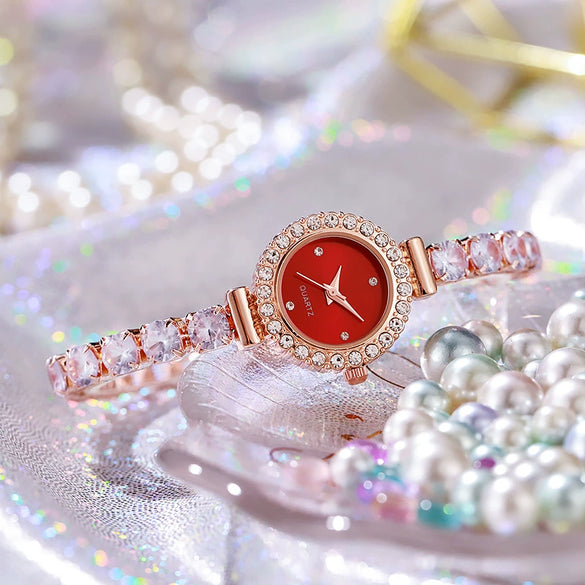 Alloy Round Pigeon Egg Rhinestone Twist Chain Women's Quartz Watch