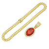 Alloy Ruby Oval Pendant Cuban Chain Necklace Men's Hiphop Geometric Jewelry With Diamond Treatment