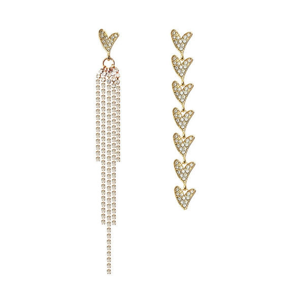 Alloy S925 Silver Needle Asymmetric Heart Diamond Tassel Women's Earrings
