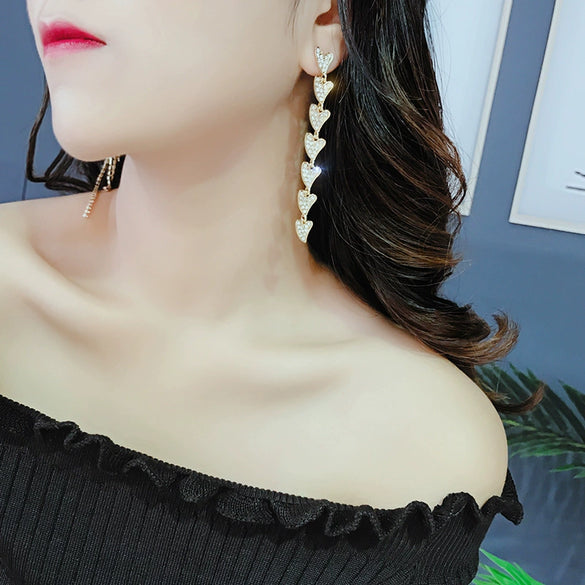 Alloy S925 Silver Needle Asymmetric Heart Diamond Tassel Women's Earrings