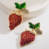 Alloy S925 Silver Needle Women's Retro Fruit Food Style Diamondencrusted Oil Dripping Bee Strawberry Earrings