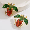 Alloy S925 Silver Needle Women's Retro Fruit Food Style Diamondencrusted Oil Dripping Bee Strawberry Earrings