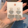 Alloy S925 Silver Rhinestone Tassel Peach Heart Long Earrings With Electroplating For Women