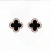 Alloy S925 Silver Stud Earrings Geometric Style With Diamond Four Leaf Lucky Grass Design For Women