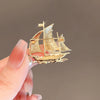 Alloy Sailboat Brooch Minimalist Style Electroplated Ladies Accessories