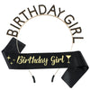 Alloy Satin Birthday Girl Crown Headband Shoulder Strap Set Semimanual Semimechanical Headdress Party Belt