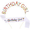Alloy Satin Birthday Girl Crown Headband Shoulder Strap Set Semimanual Semimechanical Headdress Party Belt