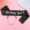 Alloy Satin Birthday Girl Crown Headband Shoulder Strap Set Semimanual Semimechanical Headdress Party Belt