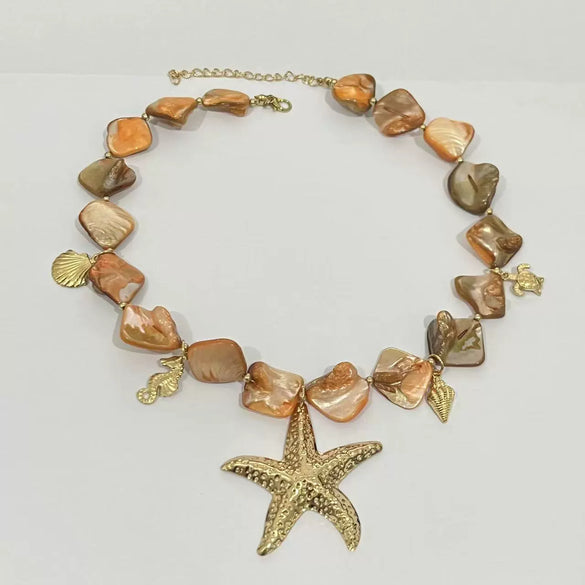 Alloy Shell Earrings And Necklace Set For Women Minimalist Style Electroplating Jewelry