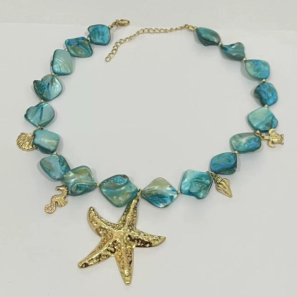 Alloy Shell Earrings And Necklace Set For Women Minimalist Style Electroplating Jewelry