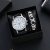Alloy Shell Imitation Leather Strap Men's Leisure Quartz Watch With Round Dial And Blue Light Twopiece Set