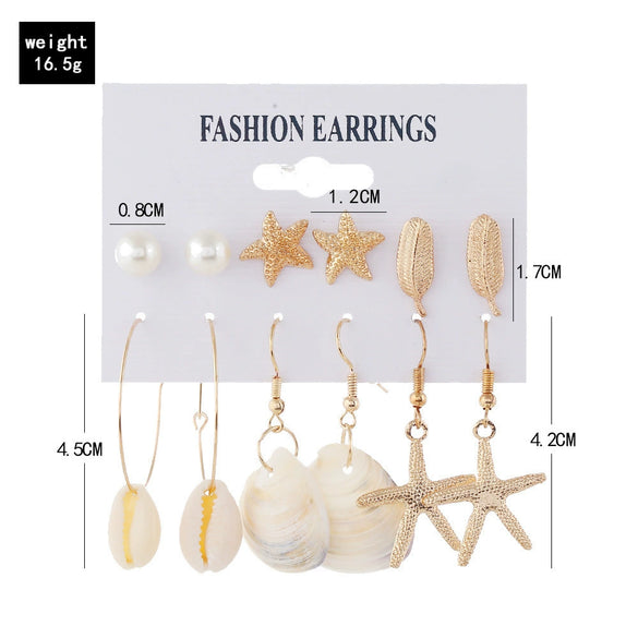 Alloy Shell Starfish Scallop Star Leaf Pearl Electroplating Women's Earrings