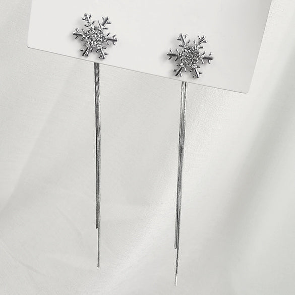 Alloy Silver Diamondencrusted Geometric Snowflake Tassel Women's Earrings