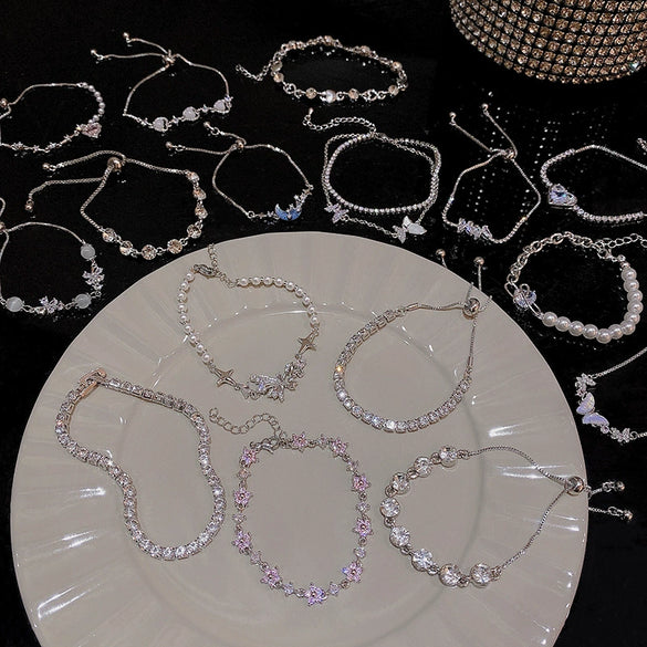 Alloy Silver Electroplated Heart Star Geometric Women's Bracelet With Zircon Pearl