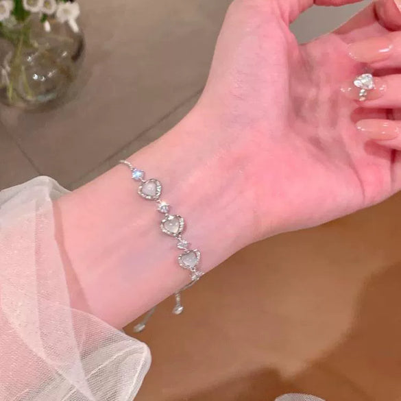 Alloy Silver Electroplated Heart Star Geometric Women's Bracelet With Zircon Pearl