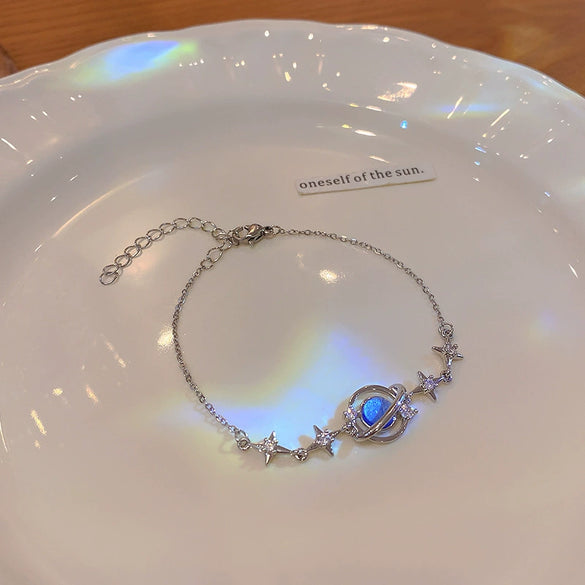 Alloy Silver Electroplated Heart Star Geometric Women's Bracelet With Zircon Pearl