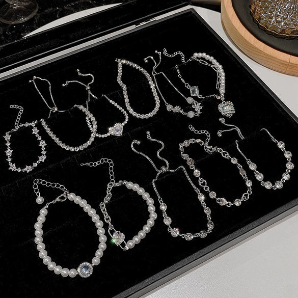 Alloy Silver Electroplated Heart Star Geometric Women's Bracelet With Zircon Pearl