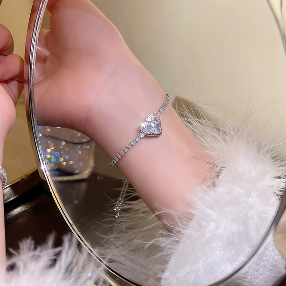 Alloy Silver Electroplated Heart Star Geometric Women's Bracelet With Zircon Pearl