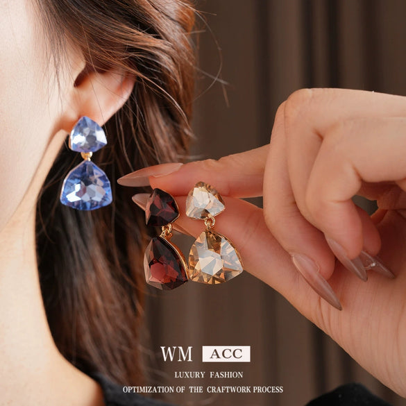 Alloy Silver Geometric Diamond Set Pendant Earrings For Women Highend Style