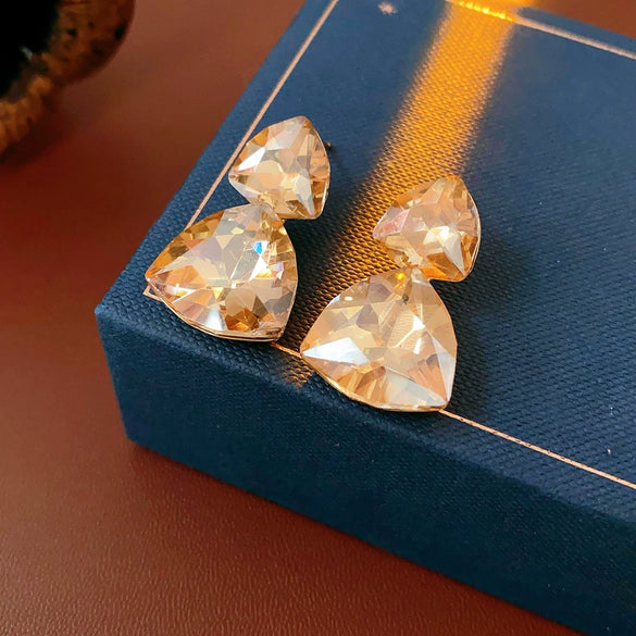 Alloy Silver Geometric Diamond Set Pendant Earrings For Women Highend Style