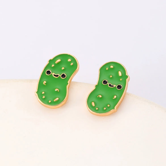 Alloy 225 Silver Geometric Fruit Food Style Electroplating Bitter Gourd Cucumber Earrings Jewelry