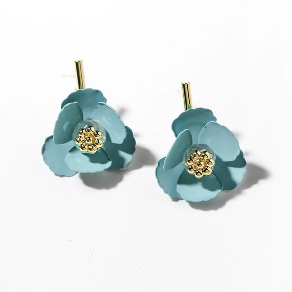Alloy 925 Silver Geometry Artistic Fashionable Flower Pin Ear Stud Earrings For Women With Electroplating Design And Summer Appeal