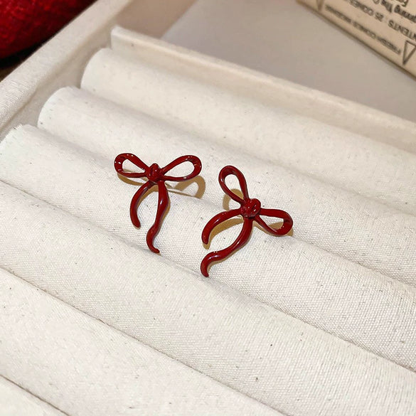 Alloy Silver Needle Ankora Red Drop Oil Heart Shape Dripping Oil Women's Elegant High End Sense Earrings