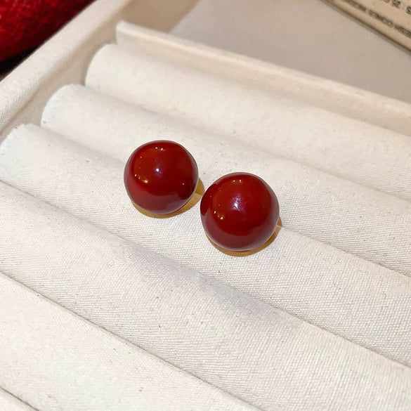 Alloy Silver Needle Ankora Red Drop Oil Heart Shape Dripping Oil Women's Elegant High End Sense Earrings