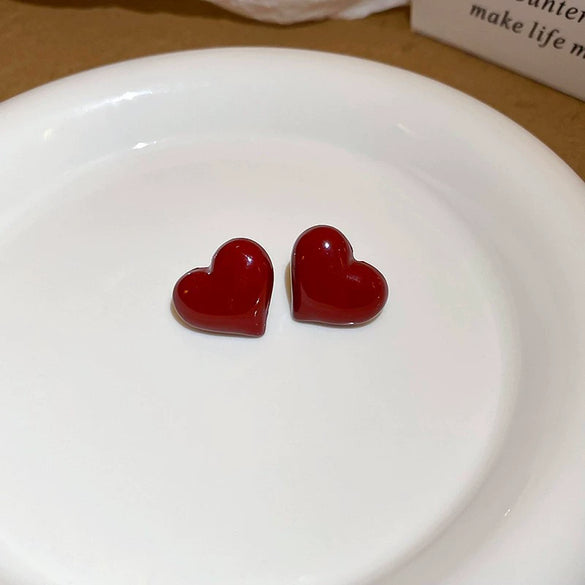 Alloy Silver Needle Ankora Red Drop Oil Heart Shape Dripping Oil Women's Elegant High End Sense Earrings