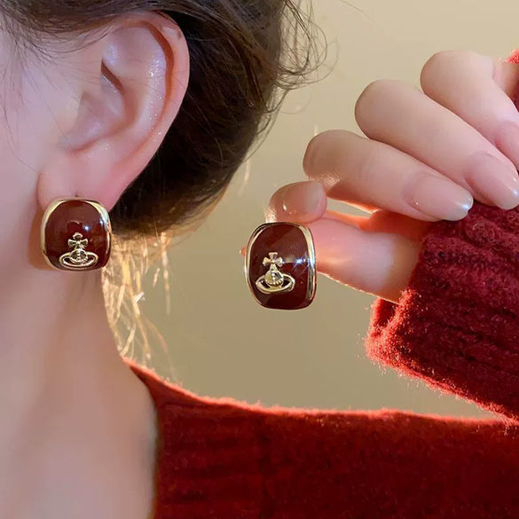 Alloy Silver Needle Ankora Red Drop Oil Heart Shape Dripping Oil Women's Elegant High End Sense Earrings