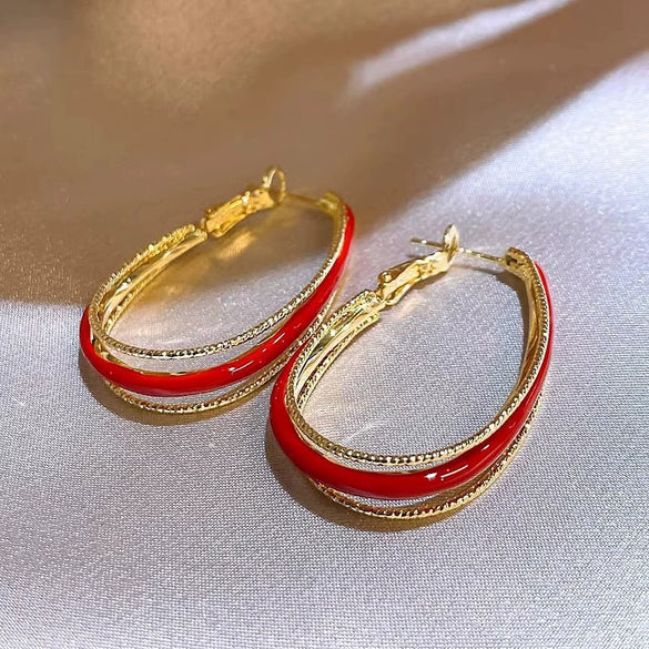 Alloy Silver Needle Ankora Red Drop Oil Heart Shape Dripping Oil Women's Elegant High End Sense Earrings