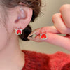 Alloy Silver Needle Ankora Red Drop Oil Heart Shape Dripping Oil Women's Elegant High End Sense Earrings